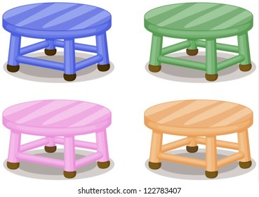 Illustration of four colored stools on white