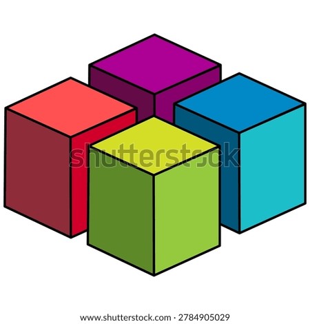 illustration Four Colorful Cubes Arranged Together 