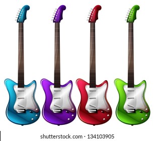 Illustration of the four colorful electric guitars on a white background