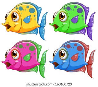 Illustration of the four colorful fishes on a white background