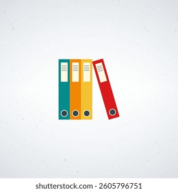 Illustration of four colorful office binders standing upright on a light background.