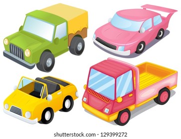 Illustration of the four colorful vehicles on a white background