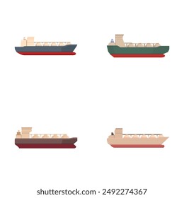 Illustration of four container ships in different colors, designed in a flat, modern style