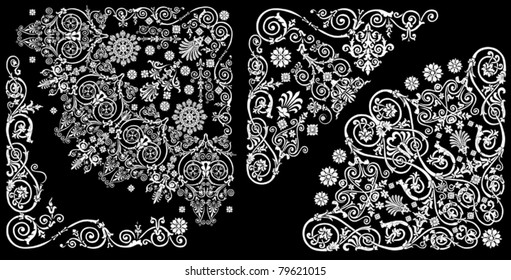 illustration with four corner decorations on black background