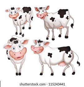 illustration of four cows on a white background