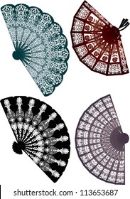 illustration with four decorated fans isolated on white background