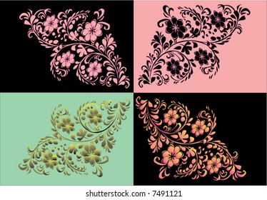 illustration with four different color floral decoration