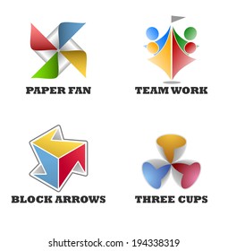 An illustration of four different colorful design elements.