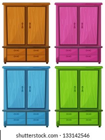 Illustration of the four different colors of a wooden cabinet on a white background