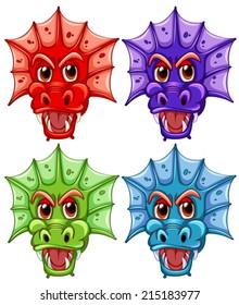 Illustration of four different dragon heads
