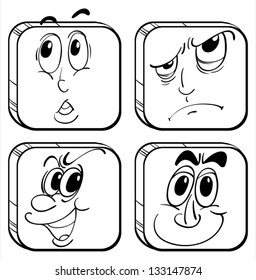Illustration of the four different facial expressions in a cube on a white background