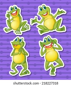Illustration of four different frogs with background