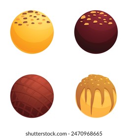 Illustration of four different gourmet chocolate truffles in a vector style