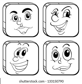 Illustration of the four different kinds of square faces on a white background