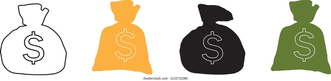 An Illustration Of Four Different Money Bags With Some Dollar Signs On A White Background 