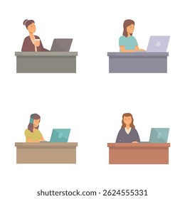 Illustration of four different professionals focused on their laptops