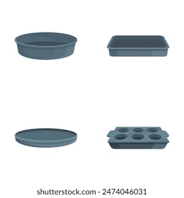 Illustration of four different types of baking trays and pans in a minimalist style