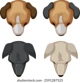 Illustration of four dogs viewed from above