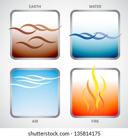 Illustration of the four elements: earth, water, air and fire