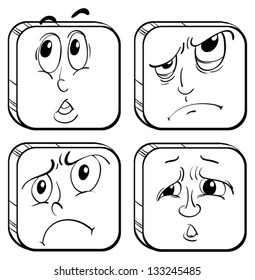 Illustration of the four facial expressions on a white background