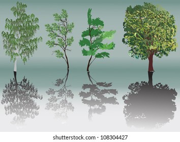 illustration with four green trees