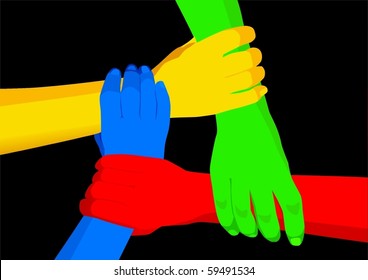 Illustration of four hands holding each other
