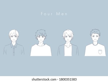 Es una ilustración de cuatro hombres guapos. Imagen vectorial.