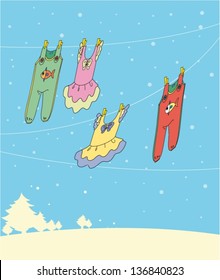 Illustration of the four hanging clothes
