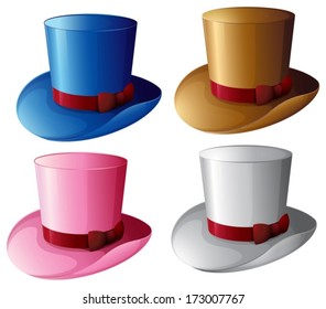 Illustration of the four hats with red ribbons on a white background