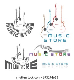 Illustration of four images of the music store logo