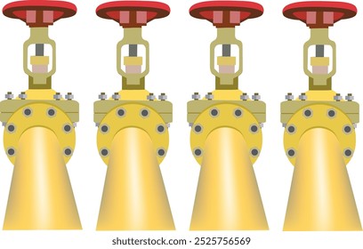Illustration of four industrial valves regulating the flow of gas through a pipeline