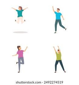 Illustration of four joyful cartoon characters leaping with excitement