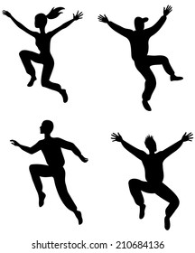 Illustration of four jumping people