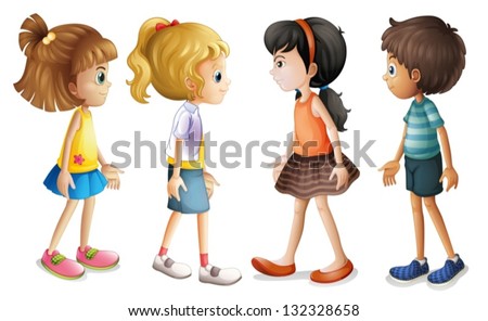 Illustration of the four kids facing each other on a white background