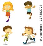 illustration of a four kids on a white background