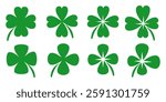 illustration of a four leaf green clover on a white background.
Set of four leaf clover icons in flat style. four leaf clover.