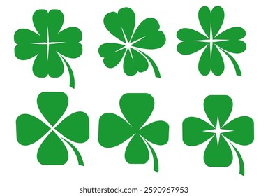 illustration of a four leaf green clover on a white background.
Set of four leaf clover icons in flat style. four leaf clover.