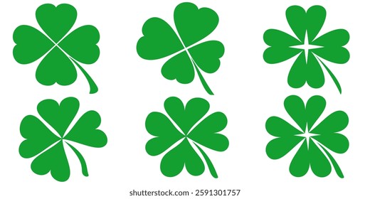 illustration of a four leaf green clover on a white background.
Set of four leaf clover icons in flat style. four leaf clover.