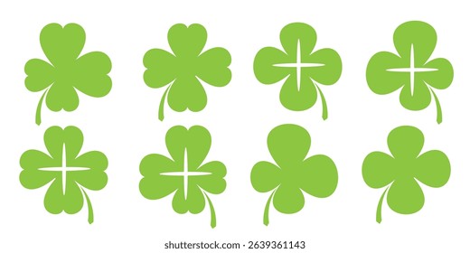 illustration of a four leaf green clover on a white background.
Set of four leaf clover icons in flat style. four leaf clover.