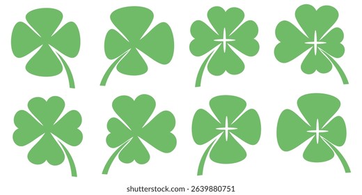 illustration of a four leaf green clover on a white background.
Set of four leaf clover icons in flat style. four leaf clover.