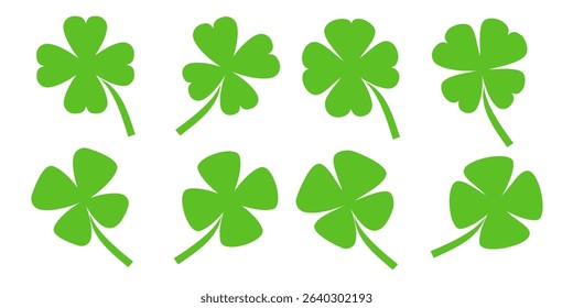 illustration of a four leaf green clover on a white background.
Set of four leaf clover icons in flat style. four leaf clover.