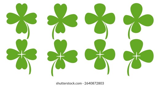 illustration of a four leaf green clover on a white background.
Set of four leaf clover icons in flat style. four leaf clover.