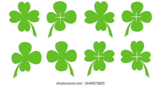 illustration of a four leaf green clover on a white background.
Set of four leaf clover icons in flat style. four leaf clover.