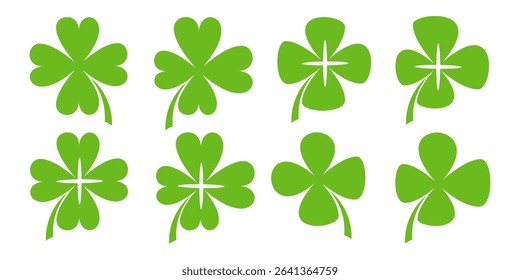 illustration of a four leaf green clover on a white background.
Set of four leaf clover icons in flat style. four leaf clover.