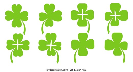 illustration of a four leaf green clover on a white background.
Set of four leaf clover icons in flat style. four leaf clover.