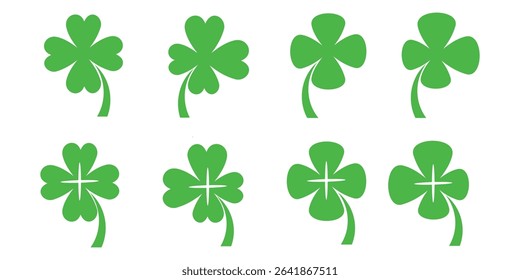 illustration of a four leaf green clover on a white background.
Set of four leaf clover icons in flat style. four leaf clover.