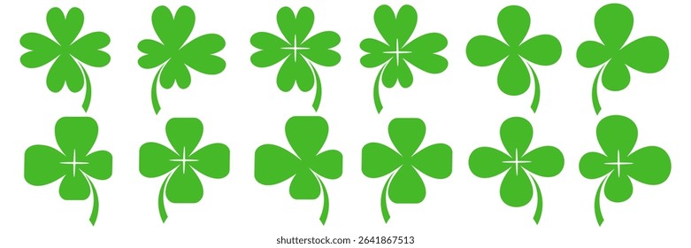 illustration of a four leaf green clover on a white background.
Set of four leaf clover icons in flat style. four leaf clover.