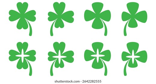 illustration of a four leaf green clover on a white background.
Set of four leaf clover icons in flat style. four leaf clover.