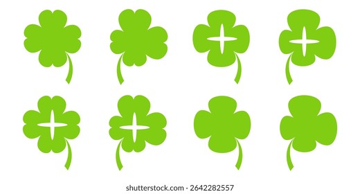 illustration of a four leaf green clover on a white background.
Set of four leaf clover icons in flat style. four leaf clover.