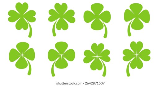illustration of a four leaf green clover on a white background.
Set of four leaf clover icons in flat style. four leaf clover.